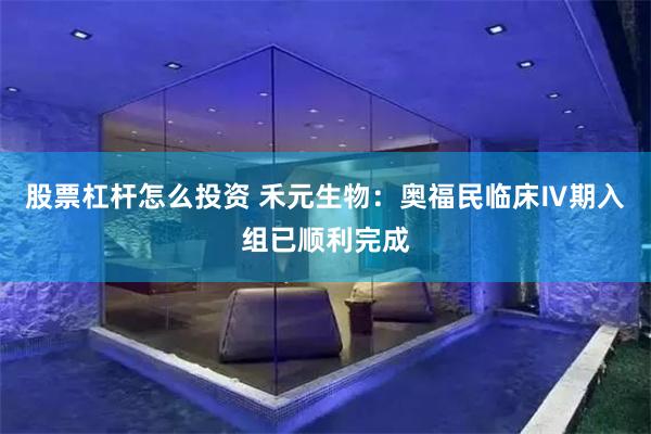 股票杠杆怎么投资 禾元生物：奥福民临床Ⅳ期入组已顺利完成